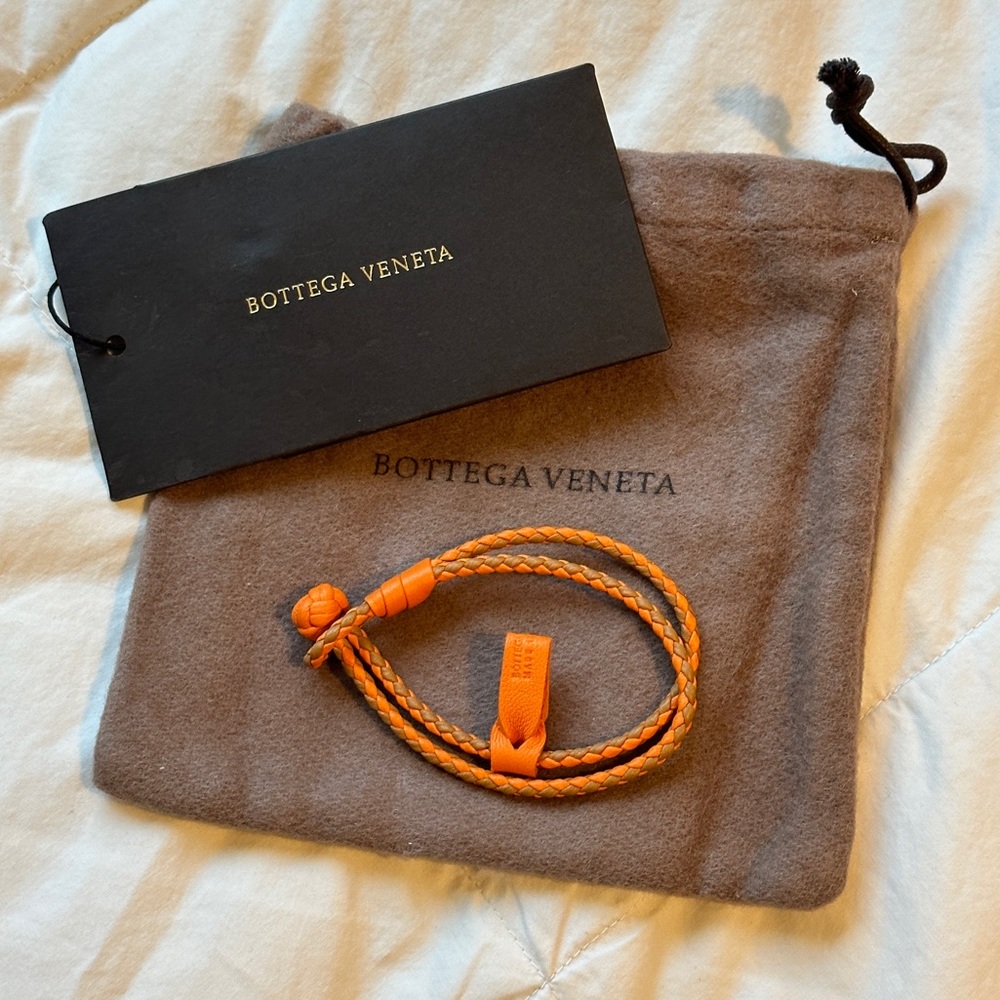 Bottega Veneta Intrecciato Leather Orange Cord Bracelet (Small)